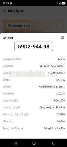 Suzuki Satria 2020 Đỏ Đen 12000 km