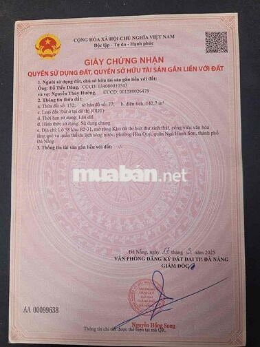 2 lô góc Trung hoà 1 Đường 7m5 Villa Võ Chí Công Cầu Khuê Đông
