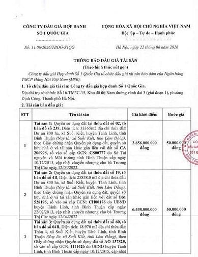 BÁN ĐẤU GIÁ TÀI SẢN SUỐI KIẾT - LÂM ĐỒNG