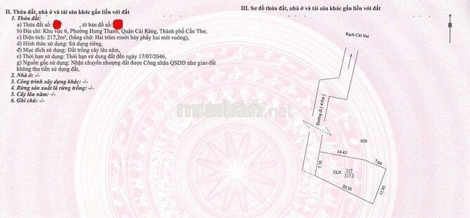 Bán đất hẻm Trường lái (Rạch Cái Nai, Cái Răng)