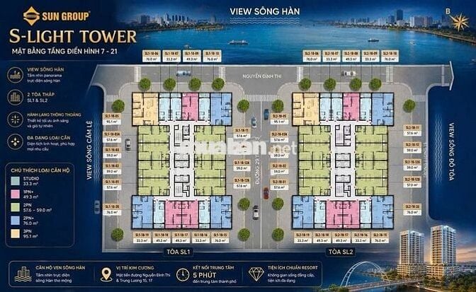 Căn S-Light Tower SUN GROUP Hòa Xuân Tầm view sống hàn  pháo hoa