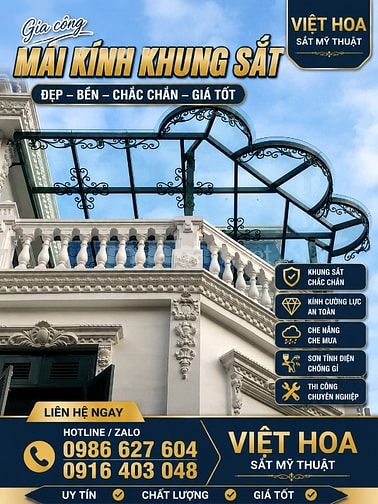 Mái kính khung sắt nghệ thuật đẹp, chất lượng Nam Định