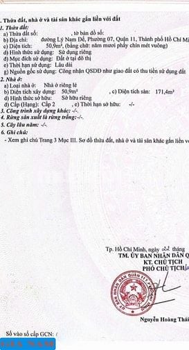 BÁN NHÀ MẶT TIỀN KINH DOANH : 134 LÝ NAM ĐẾ - P. 7 - Q. 11 - TPHCM