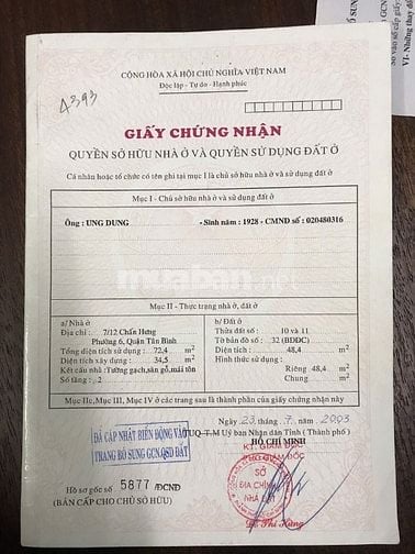 Bán Nhà : 7/12 Chấn Hưng - P.6 - Q.Tân Bình - Tp.HCM