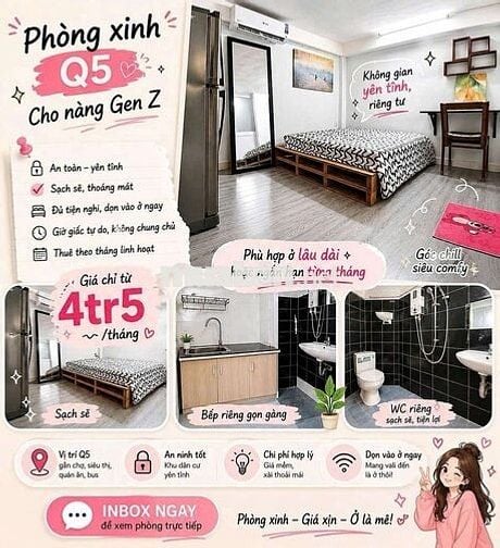 Phòng trọ đầy đủ nội thất trung tâm Q3-Q5 sát Q1