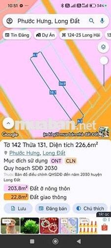 Đất mặt tiền kinh doanh khu vực xã Long Hải - dân cư đông đúc