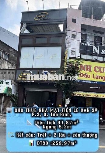 Cho Thuê MT Lê Văn Sỹ 4 tầng DTSD 253m2 DT 97m2 ngang 5,2m giá 55tr/th