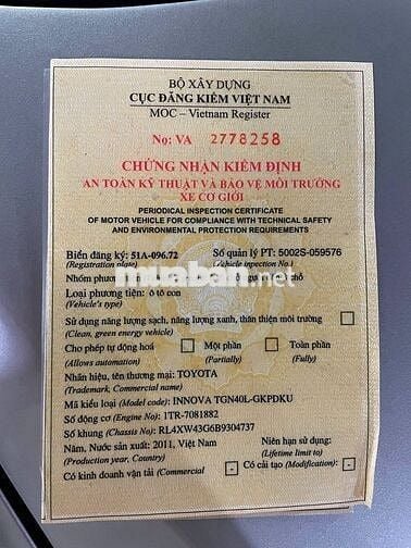 TOYOTA INNOVA V 2011 TỰ ĐỘNG 8 CHỖ 2 DÀN LẠNH