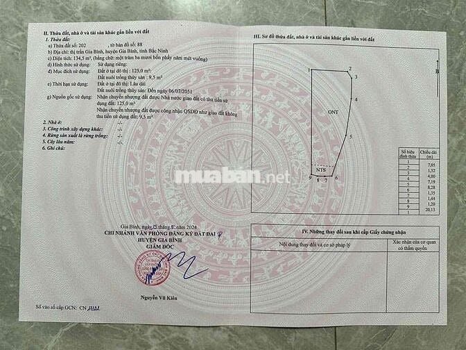 Lô góc 2 mặt tiền tại thôn Đông Bình,xã Gia Bình,Bắc Ninh