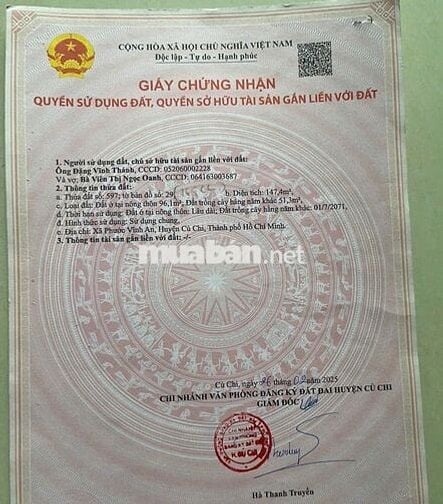 🔥Thua lỗ cần ra gấp 2 MT Trần Văn Chẩm 147m2 giá 720tr TL
