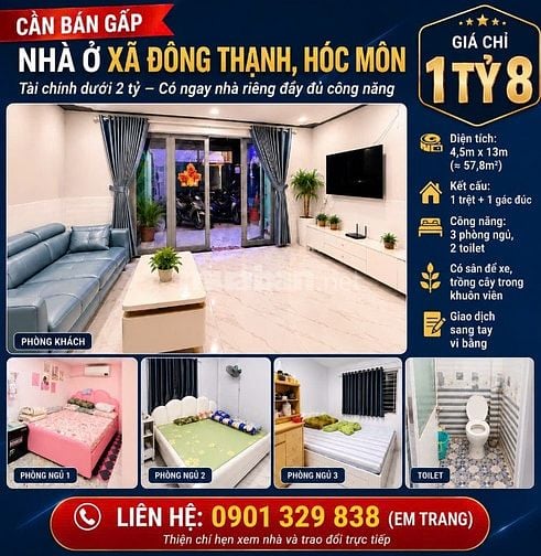 🔥 CẦN BÁN GẤP NHÀ Ở XÃ ĐÔNG THẠNH, HÓC MÔN – GIÁ CHỈ 1 TỶ 6