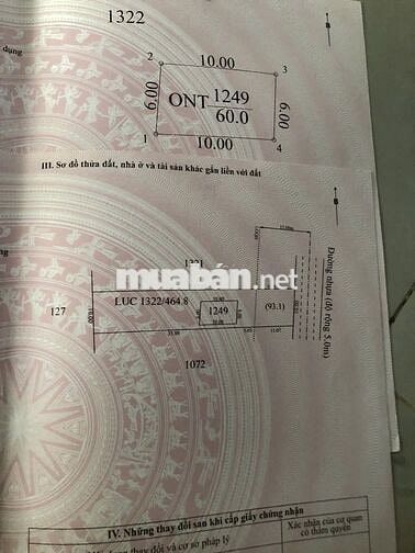 10x52 đường nhựa, gần KCN, có thổ cư. 900tr. Rẻ
