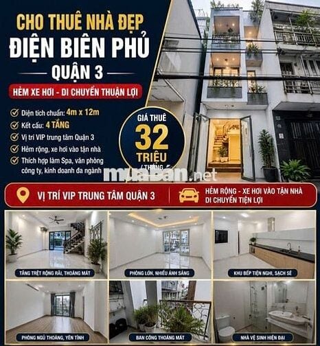 CHO THUÊ NGUYÊN CĂN QUẬN 3 - HẺM/MẶT TIỀN - NHÀ CHÍNH CHỦ GIÁ CỰC TỐT
