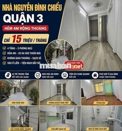 CHO THUÊ NGUYÊN CĂN QUẬN 3 - HẺM/MẶT TIỀN - NHÀ CHÍNH CHỦ GIÁ CỰC TỐT