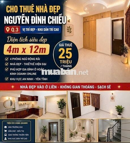 CHO THUÊ NGUYÊN CĂN QUẬN 3 - HẺM/MẶT TIỀN - NHÀ CHÍNH CHỦ GIÁ CỰC TỐT