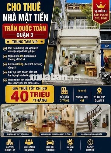 CHO THUÊ NGUYÊN CĂN QUẬN 3 - HẺM/MẶT TIỀN - NHÀ CHÍNH CHỦ GIÁ CỰC TỐT