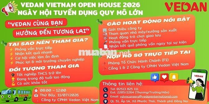VEDAN VN – NGÀY HỘI TUYỂN DỤNG QUY MÔ LỚN LĐPT/SX