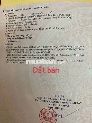 Bán đất Bình tân 91m2 giá chỉ 4,3 tỷ, SHr, hẻm 5m