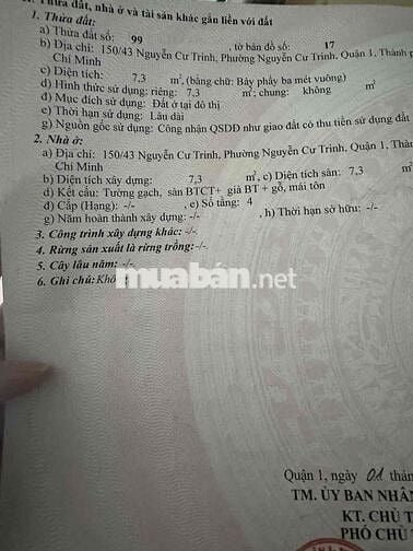 Bán nhà Q1 nguyễn cư trinh 1 sẹt, tổng DT sử dụng 40m2, có sổ