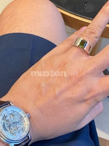 Nhẫn bạc đá Tourmaline thiên nhirn xanh rất sang