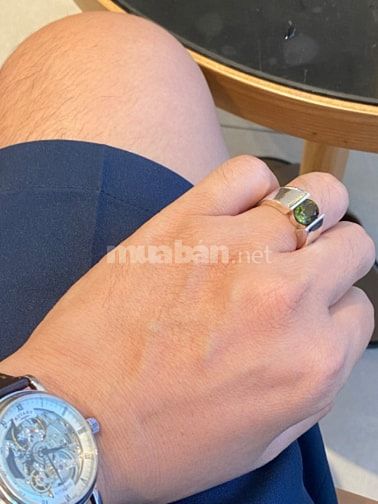Nhẫn bạc đá Tourmaline thiên nhirn xanh rất sang