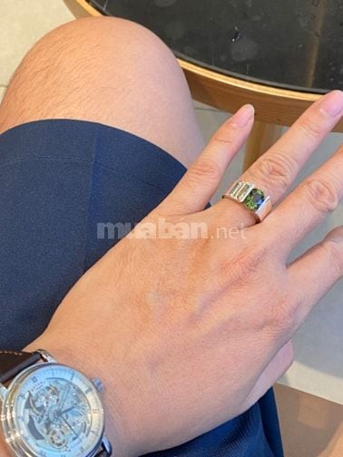 Nhẫn bạc đá Tourmaline thiên nhirn xanh rất sang