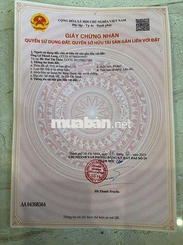 Đất Bình mỹ Củ chi  5 x 16 SHR, đường 8m giá 1,6 tỷ