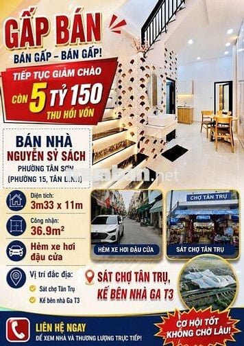 Bán Gấp nhà 74m2 Nguyễn Sỹ Sách Tân Bình,giá 5tỷ150,HXH đậu cửa. 