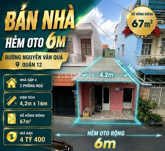 Bán nhà hẻm oto 6m đường Nguyễn Văn Quá Quận 12 - Sổ hồng riêng 