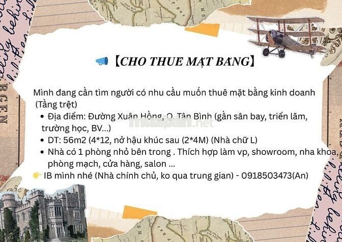 [CHO THUÊ MẶT BẰNG KD] Q.TÂN BÌNH (12TR)