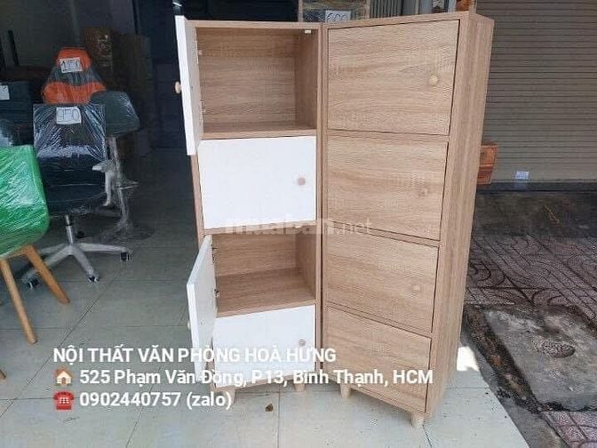 TỦ ĐỒ MINI 4 CÁNH CAO 130CM  - MÀU SỒI CÁNH TRẮNG
