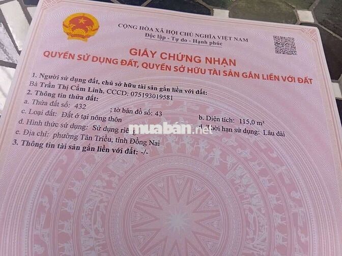 Chỉ 880 triệu cho 115m2 đất thổ cư full. Xây tự do, đường xe ô tô