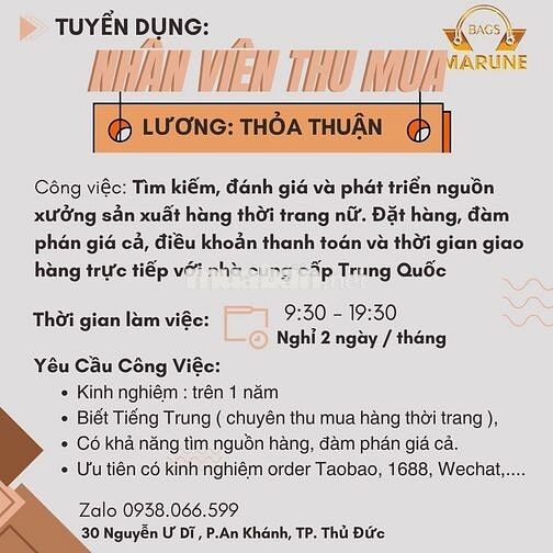 TUYỂN DỤNG NHÂN VIÊN THU MUA