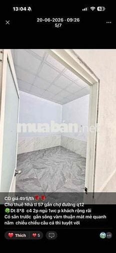cho Thuê nhà tl 57 q12 Gia 4tr5 2p ngủ. có sân