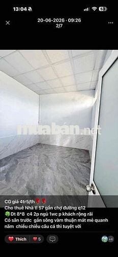 cho Thuê nhà tl 57 q12 Gia 4tr5 2p ngủ. có sân