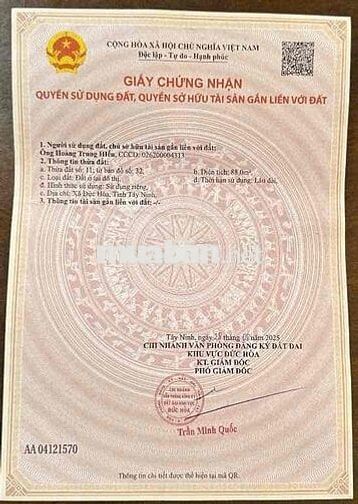 Đường 825 -  KV 4 - cách Công Viên Võ Văn Tần 2Km - Thị Trấn Đức Hoà