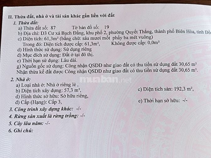 Nhà cấp 3 Sổ Hồng Riêng Biên Hòa