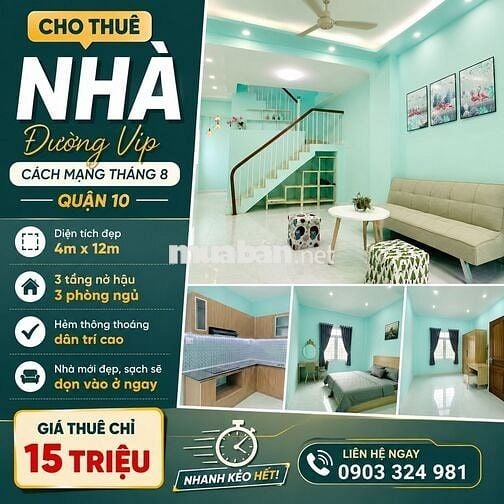 CHỈ 15 TR/TH - NHÀ CHO THUÊ NGUYÊN CĂN CMT8 - NHÀ SẠCH VÔ Ở LIỀN 3PN