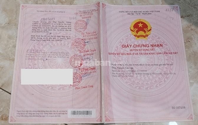 Bán đất xã Thái Mỹ Củ Chi. Diện tích 1145m2 thổ cư 65m2. Giá 3.6 tỷ