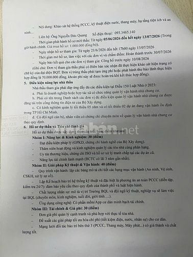 THÔNG BÁO MỜI BÁO GIÁ CẠNH TRANH  QUẢN LÝ VẬN HÀNH CHUNG CƯ 