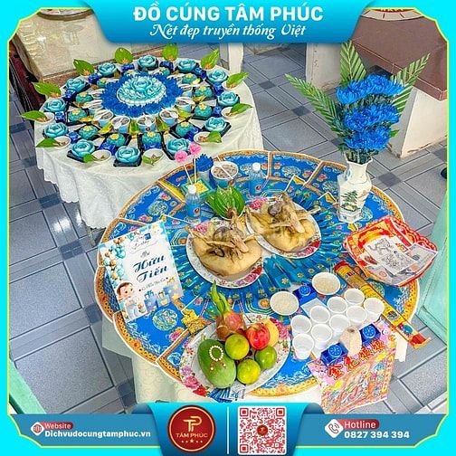 Ý Nghĩa Mâm Cúng Đầy Tháng Cho Bé Tone Màu Xanh Dương