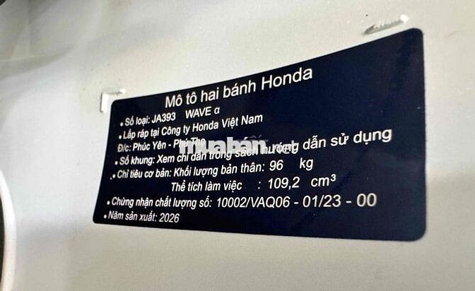 Wave Alpha Trắng 6/2026 Odo 100km Bs 65 Chinh Chu