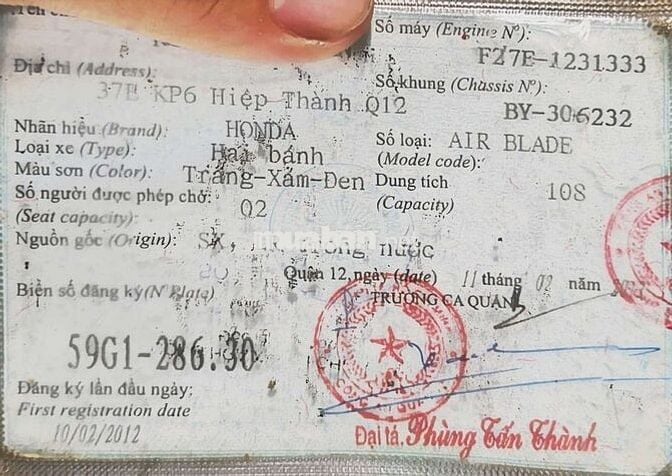 Honda Air Blade Trắng đen Đã sử dụng