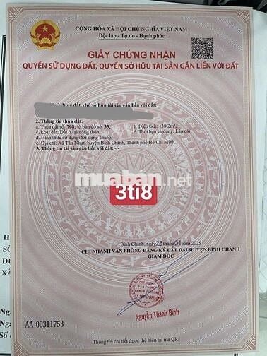 Bấn Đất Thổ Cư Xã Tân Nhựt Bình Chánh TP HCM