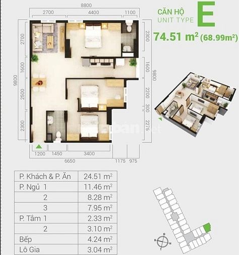 Bán gấp căn hộ city tower 74,5m 3PN thuận an tphcm 