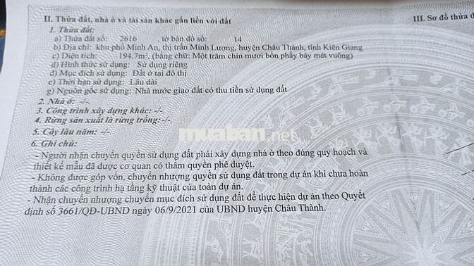 BÁN 2 NỀN GÓC KHU CHỢ MINH LƯƠNG MỚI