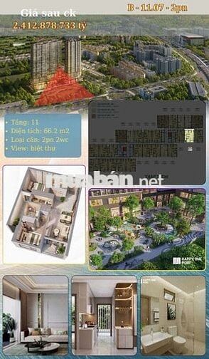 Chính chủ cần bán căn hộ Happy One Mori 2pn2wc, 66m2