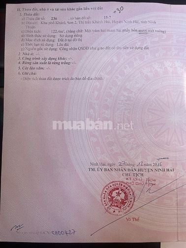 BÁN ĐẤT THỔ CƯ TT KHÁNH HẢI _ NINH THUẬN