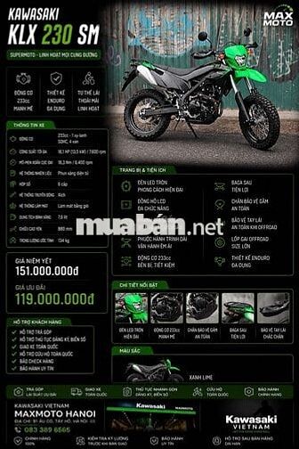 Kawasaki KLX 230 SM 2023 Đen, Xanh lá