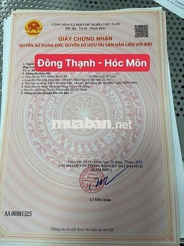 Đất bán 5x19m Đông Thạnh Hoc Môn